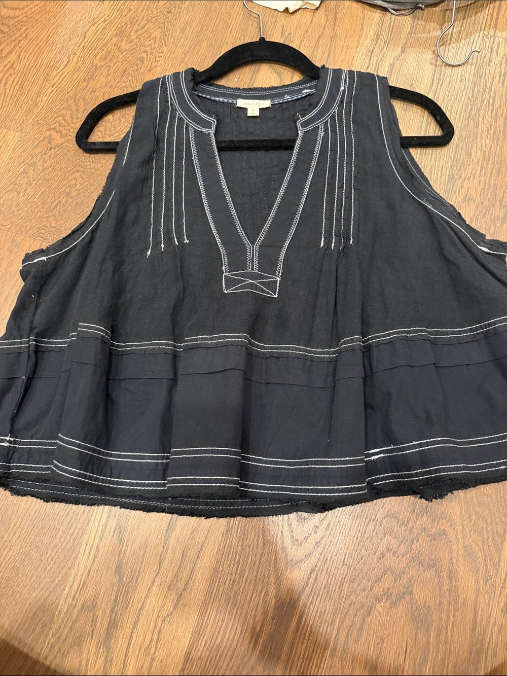 Pilcro Black Sleeveless Peplum Top with White Contrast Stitching